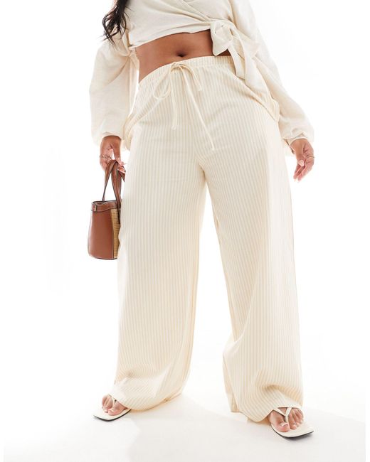 Asos design curve - pantalon ample à rayures et taille nouée - taupe ASOS en coloris White