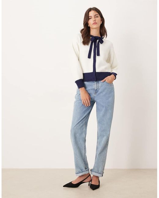 Nobody's Child White Tie Neck Mono Cardigan With Wool