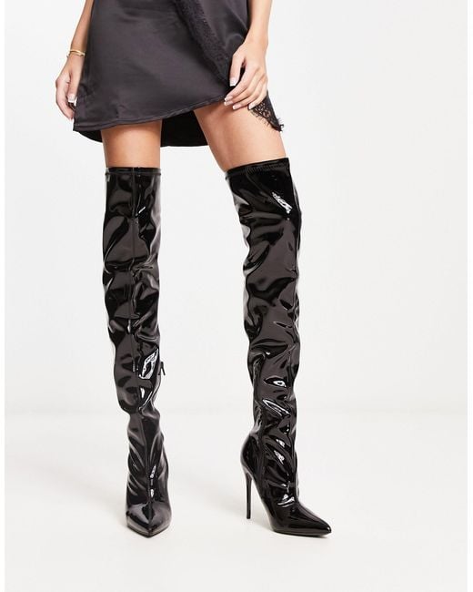Truffle Collection Black Glam Over The Knee Stiletto Boots