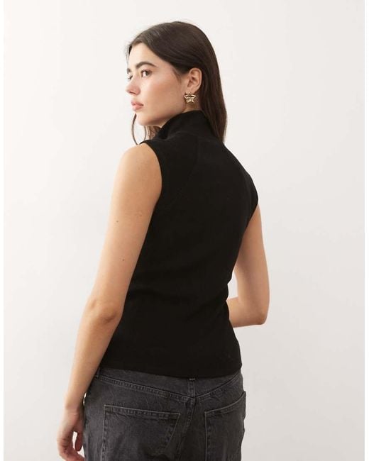 Weekday Black Mock Neck Zip Through Sleeveless Top