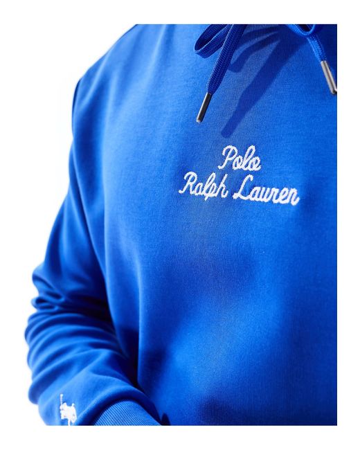 Polo Ralph Lauren Blue Central Logo Double Knit Hoodie for men
