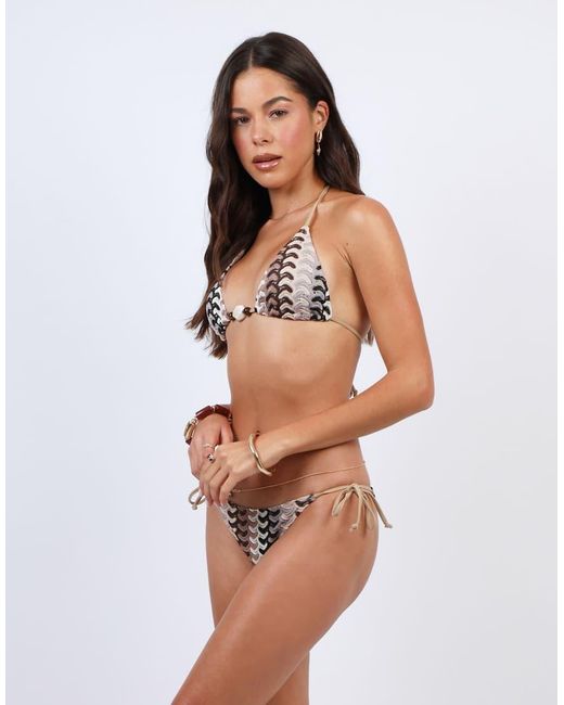 SIMMI Brown Bali Woven Triangle Beaded Bikini Top