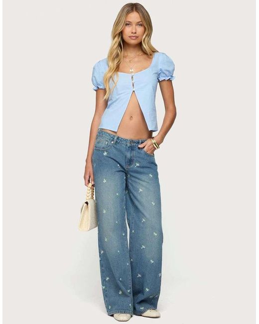 Edikted Blue Dorothea Split Front Top
