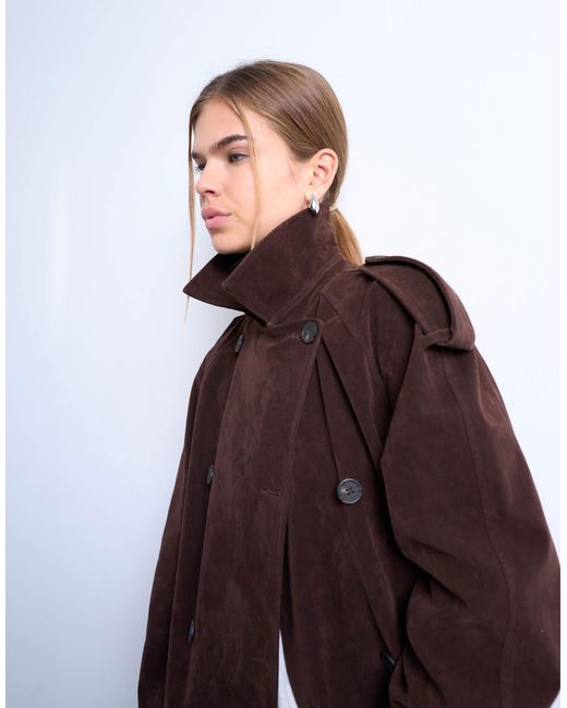 TOPSHOP Blue – longline-trenchcoat aus wildlederimitat