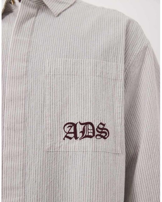 ASOS Natural Oversized Stripe Shirt With Pocket Embroidery for men