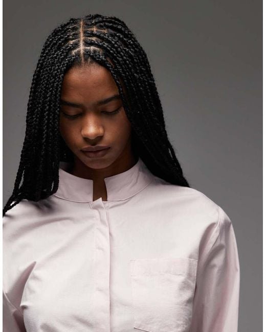 Camicia Squadrata Lilla Pallido Con Collo Alla Coreana di ASOS in Gray