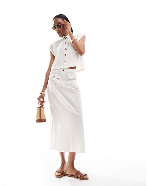 Vero Moda White Linen Midi Skirt Co-ord