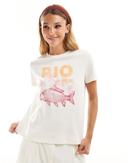 Camiseta blanca con estampado "rio" Mango de color White