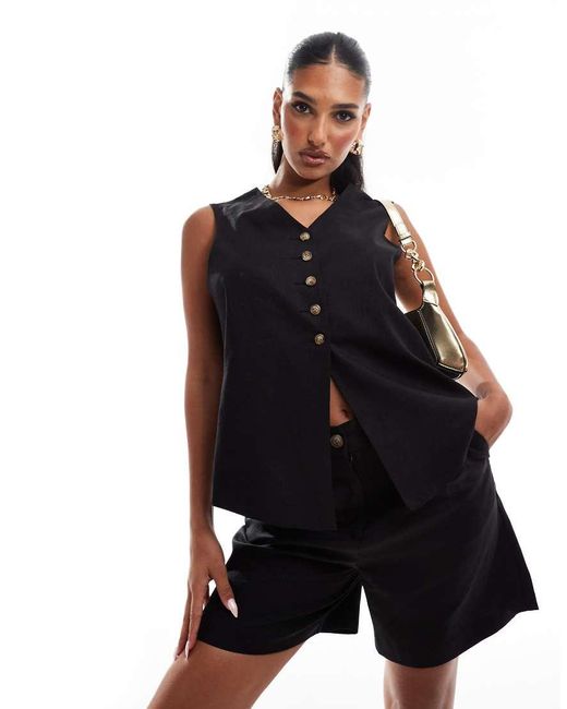 River Island Black Linen Waistcoat Co-Ord