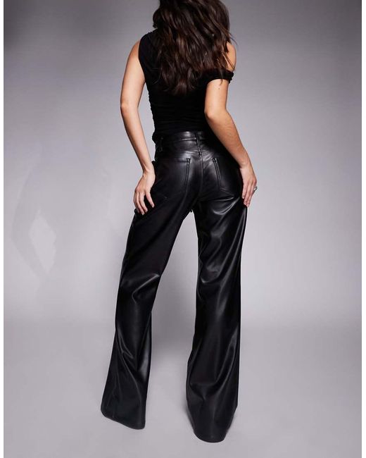 AFRM Black Leather Look Lace Up Detail Flared Trousers