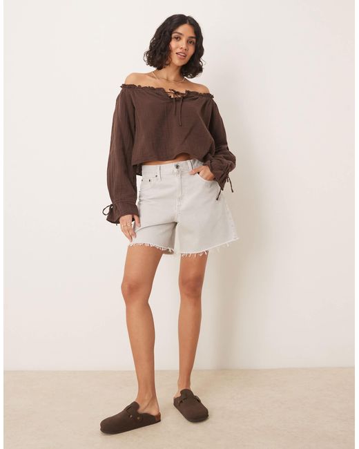 Abercrombie & Fitch Natural Classic High Rise Loose Shorts With Frayed Hem