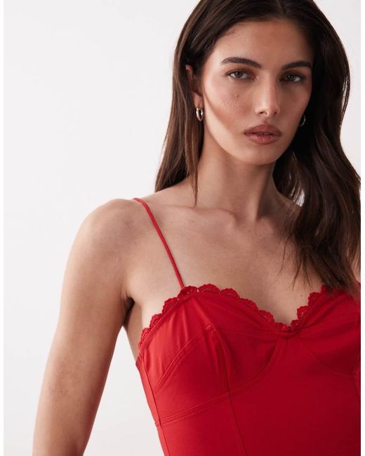 ASOS Red Structu Cotton Cami Maxi Sundress With Bust Detail