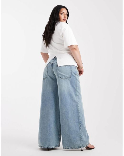 ASOS Blue Asos Design Curve High Waist Wide Leg Jeans