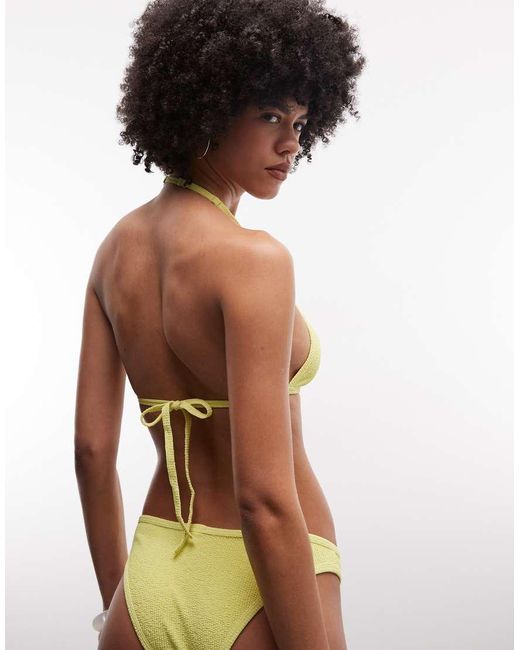 Monki Yellow Seersucker Triangle Bikini Top Co-Ord