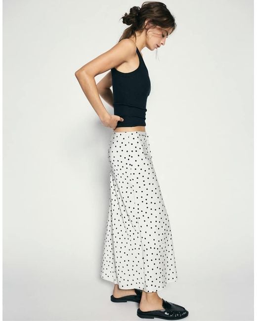 Pull&Bear White Satin Drawstring Midi Skirt