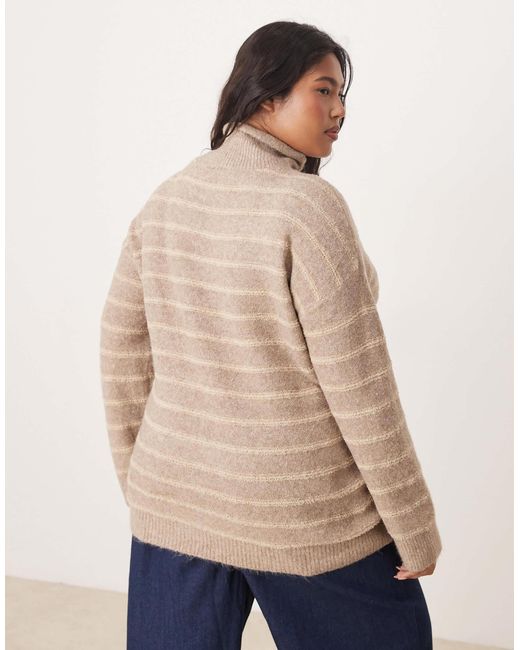 Vila Curve Natural – hochgeschlossener, strukturierter strickpullover