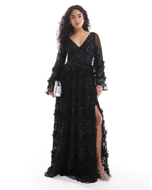 Maya Black Fully Embellished Maxi Dress