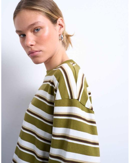 TOPSHOP White Stripe Long Sleeve Slouchy Skater Tee