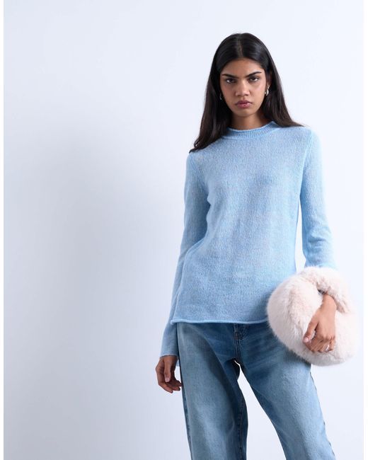 TOPSHOP Blue Knitted Back Cut Out Top