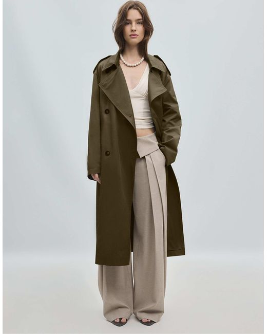 Stradivarius Green Langer basic-trenchcoat