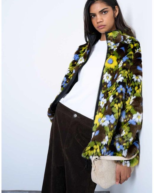 TOPSHOP Bomberjack Van Imitatiebont Met Bloemenprint in het Multicolor