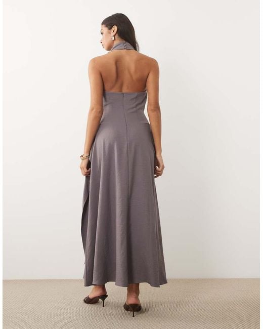 ASOS Gray Cowl Neck Double Layer Maxi Dress