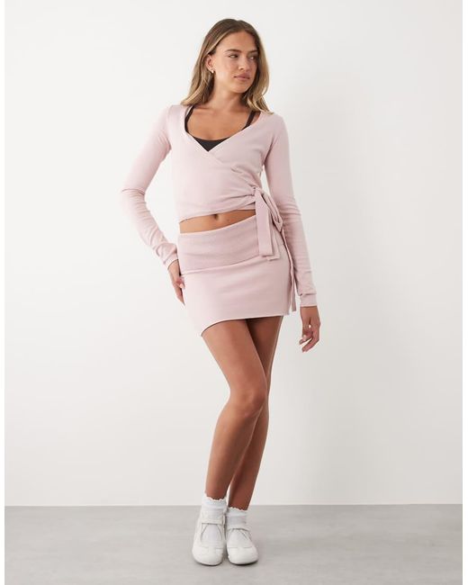 BO+TEE Pink Soft Knit V-Neck Tie Detail Wrap Ballet Top Co-Ord