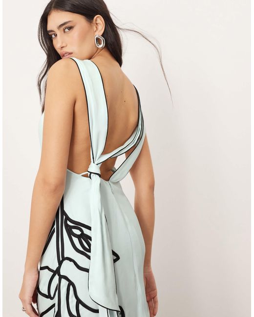 ARRANGE White Linear Floral Asymmetric Column Maxi Dress
