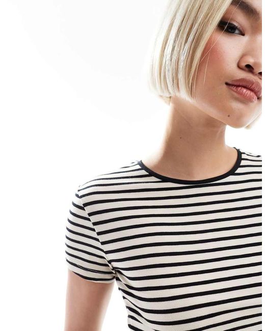 Camiseta A Rayas Monocromáticas Entallada De Aware de color White