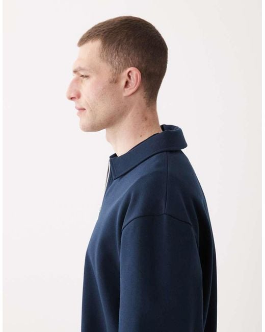 ASOS Blue Relaxed 1/4 Zip Sweatshirt With Collar for men
