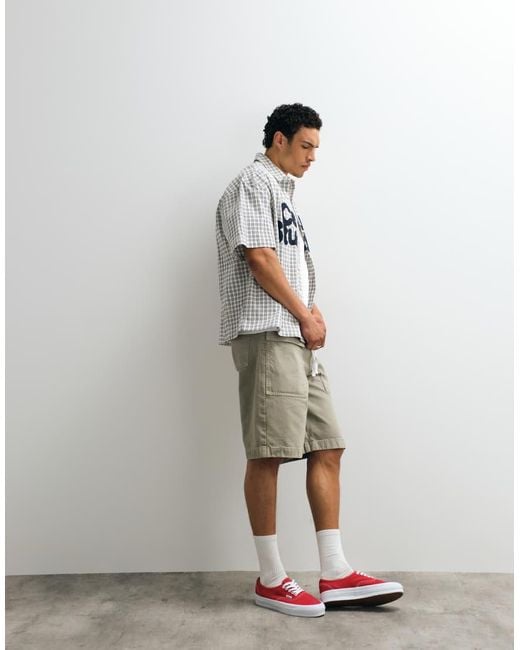 ASOS White Boxy Oversized Check Shirt With Chest Print for men