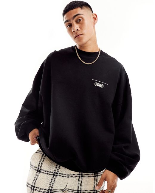 ASOS Black Extreme Oversized Sweatshirt With Print Detail for men