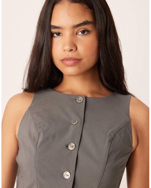 ASOS Natural Slash Neck Button Down Midi Dress