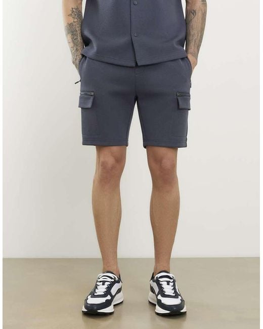 River Island Blue Premium Regular Fit Nylon Pocket Shorts for men