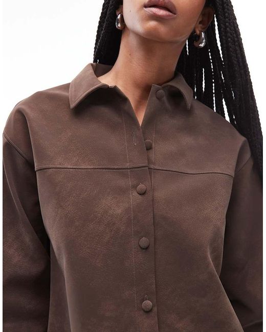 ASOS Brown Mix & Match Textured Leather Look Oversized Shirt