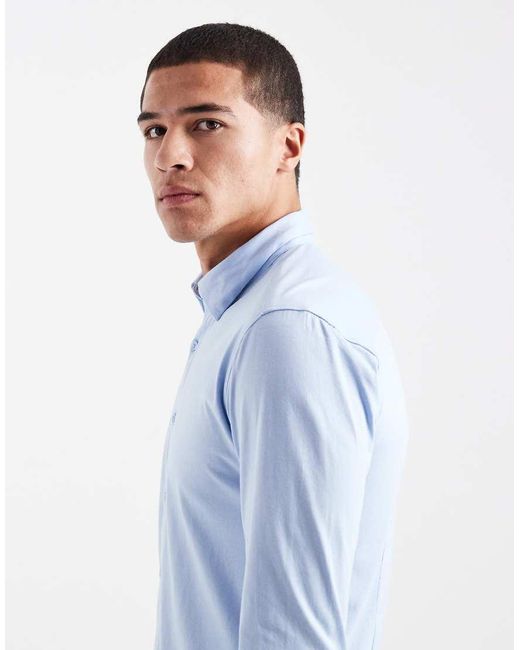 Only & Sons Blue Slim Fit Long Sleeve Shirt With Stretch for men