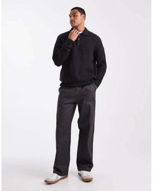 Only & Sons Black Relaxed Fit Fisherman Knit Polo Jumper for men