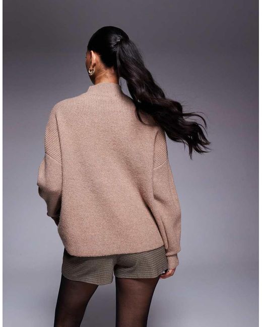 Aria Cove Gray High Neck Ribbed Knit Jumper