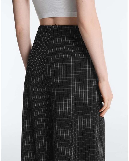 Oysho Black Check Pique Wide-leg Trousers