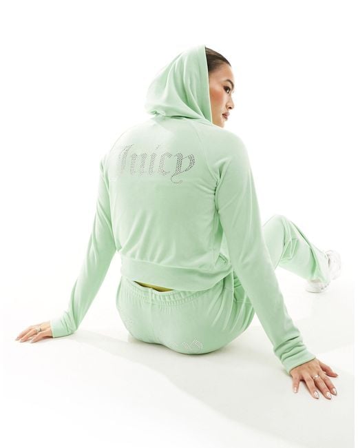 Juicy Couture Diamante Logo Velour Zip Through Hoodie Co ord in