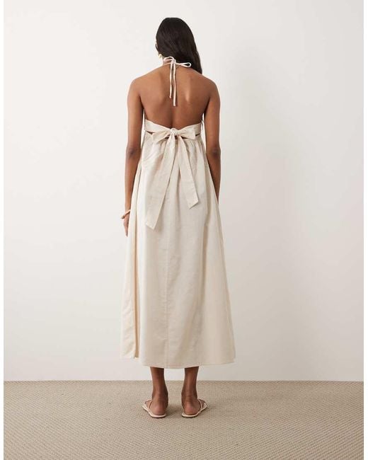 Miss Selfridge Brown Embroidered Halter Maxi Dress