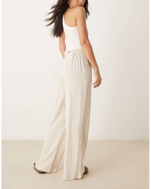 ASOS Natural Relaxed Straight Leg Trousers With Linen