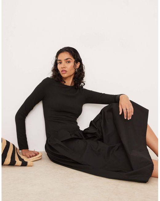 ASOS Black – langärmliges hybrid-midikleid