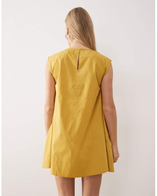 ASOS Yellow Slash Neck Mini Dress With Pintucks
