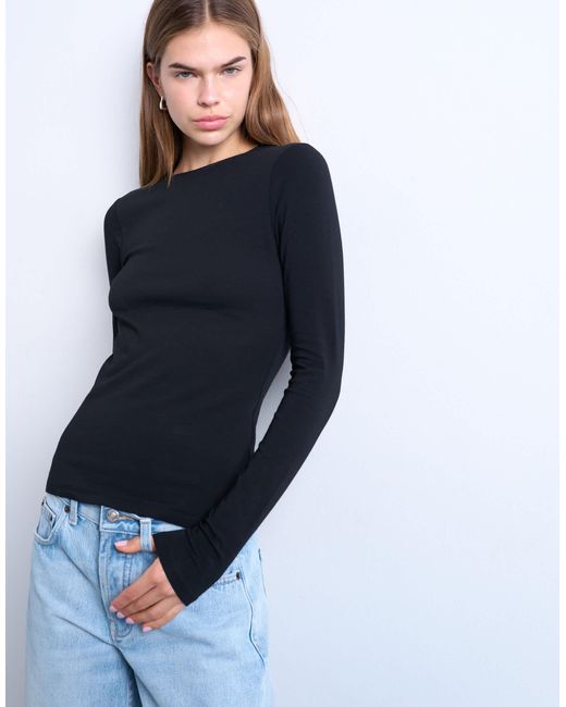 Top épuré à manches longues TOPSHOP en coloris Black
