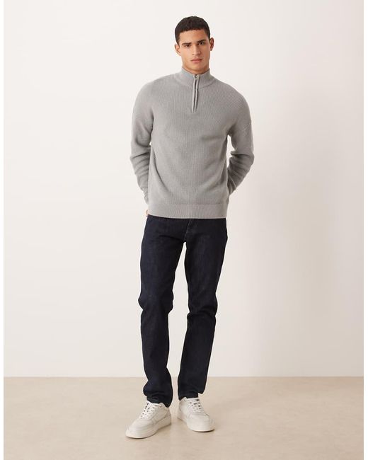 ASOS Gray Relaxed Knitted Pique Funnel Neck Jumper for men