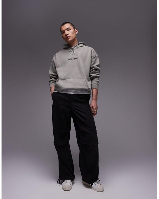 Topman Gray Oversized Fit Hoodie With The Moment Embroidery for men