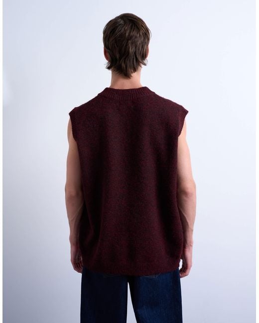 Topman Red Oversized Fit Knitted V-neck Tank for men
