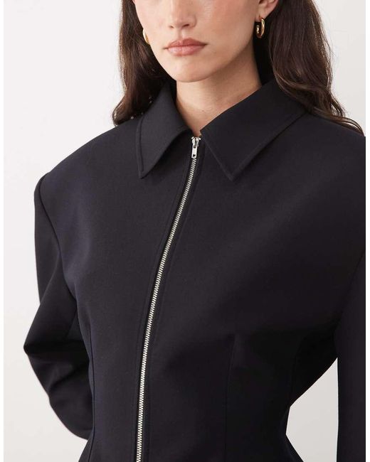 ASOS Black Tailored Cinch Waist Zip Through Jacket