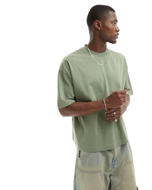 T-shirt squadrata oversize con stampa sulla schiena di ASOS in Green da Uomo